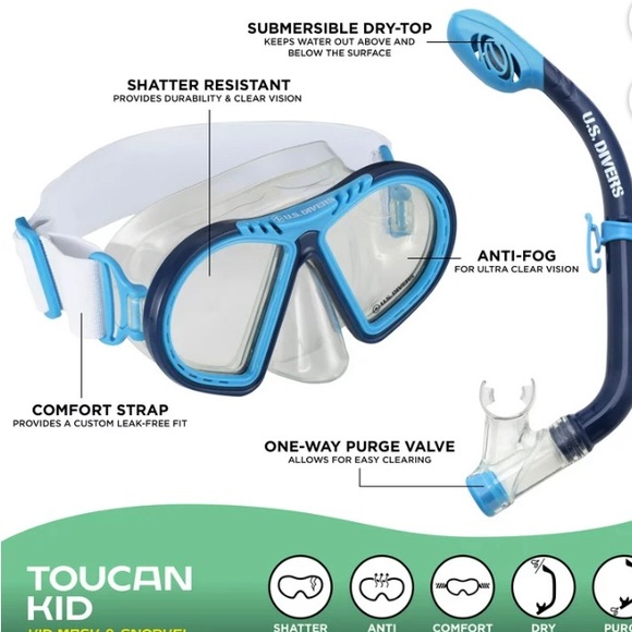 U.S. Divers Kid Snorkeling Combo Ages 4 - 6 (Blue & Navy) Mask and Snorkel - Picture 3 of 4